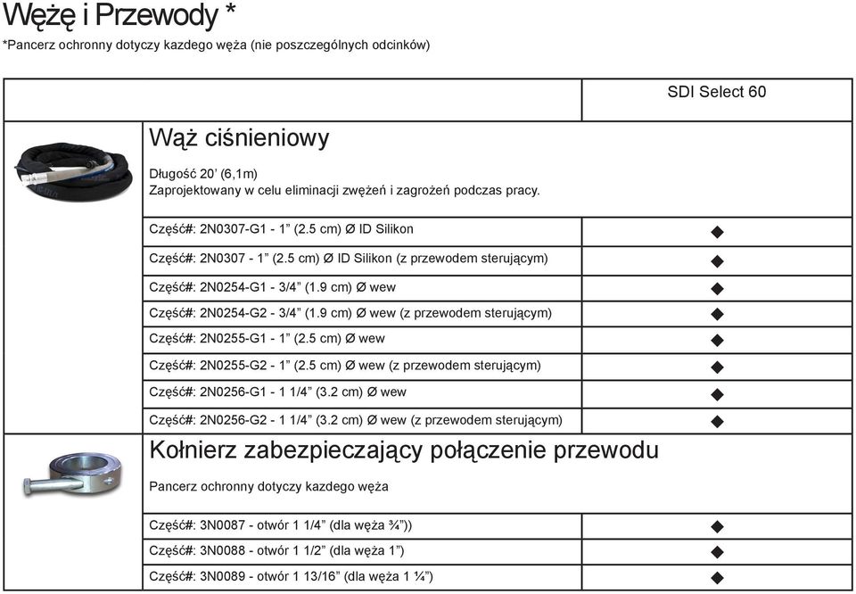 9 cm) Ø wew (z przewodem sterjącym) Część#: 2N0255-G1 - Ø wew Część#: 2N0255-G2 - Ø wew (z przewodem sterjącym) Część#: 2N0256-G1-1 1/4 (3.2 cm) Ø wew Część#: 2N0256-G2-1 1/4 (3.