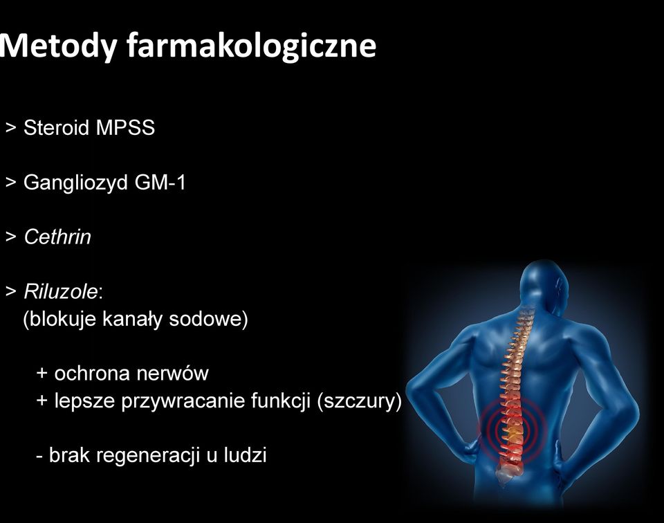 kanały sodowe) + ochrona nerwów + lepsze