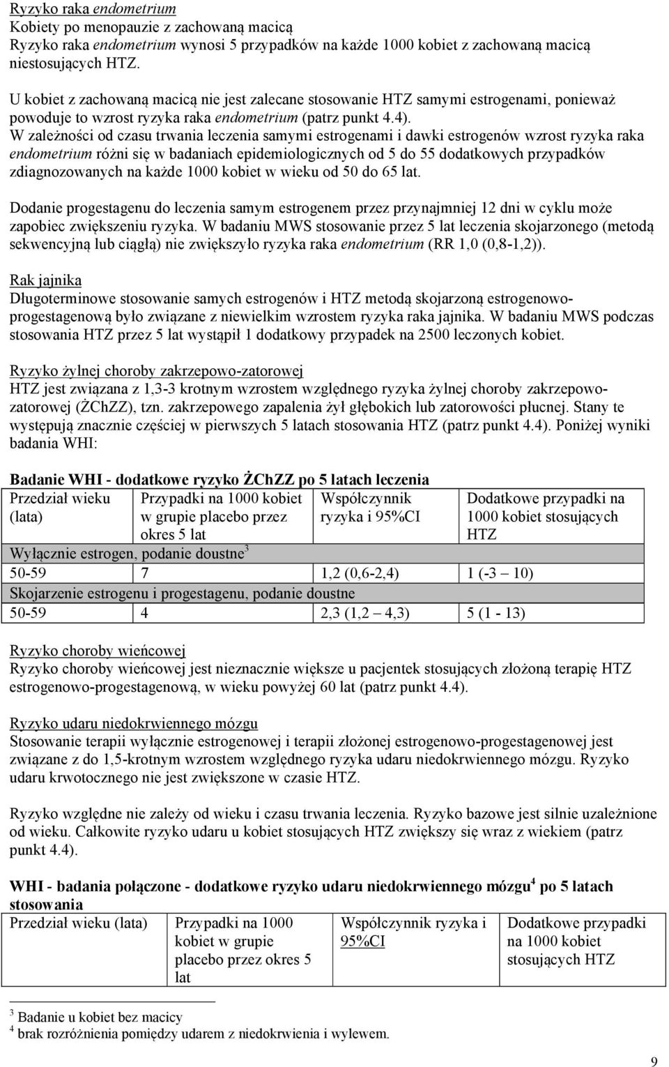 W zależności od czasu trwania leczenia samymi estrogenami i dawki estrogenów wzrost ryzyka raka endometrium różni się w badaniach epidemiologicznych od 5 do 55 dodatkowych przypadków zdiagnozowanych
