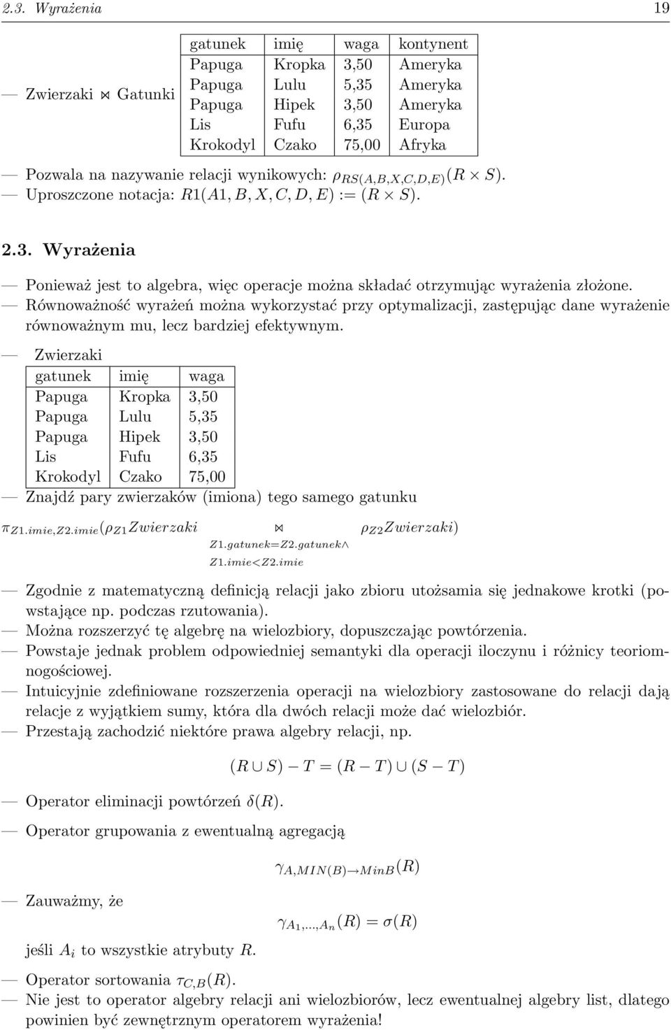 Wyrażenia Ponieważ jest to algebra, więc operacje można składać otrzymując wyrażenia złożone.