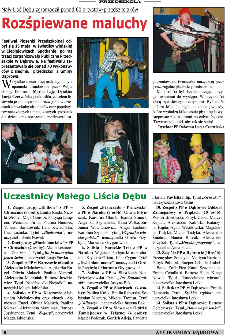Wszystkie dzieci otrzymały dyplomy i upominki ufundowane przez Wójta Gminy Dąbrowa, Marka Leję.
