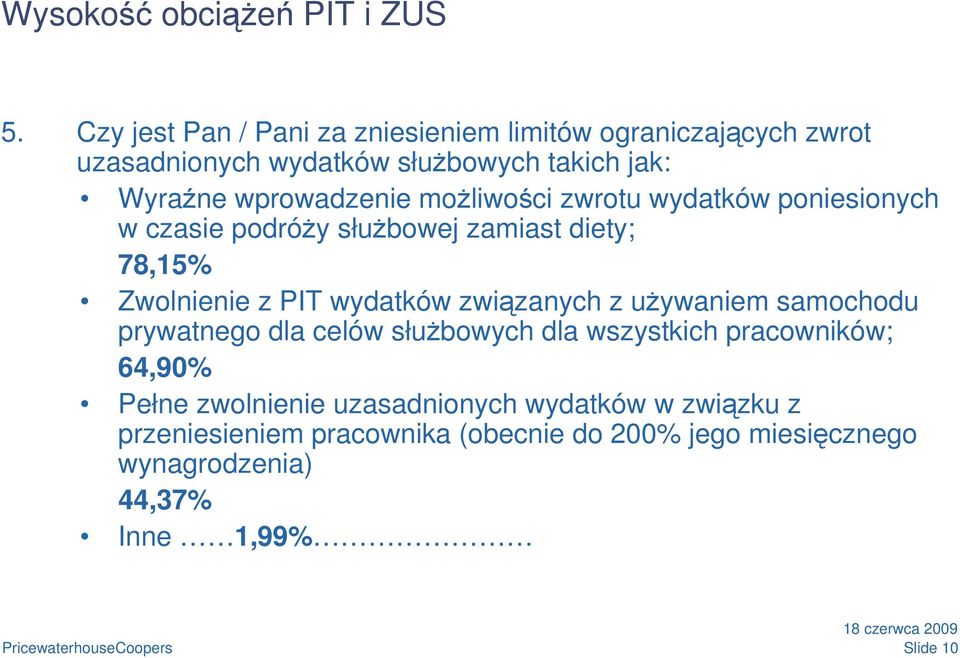 moŝliwości zwrotu wydatków poniesionych w czasie podróŝy słuŝbowej zamiast diety; 78,5% Zwolnienie z PIT wydatków związanych z