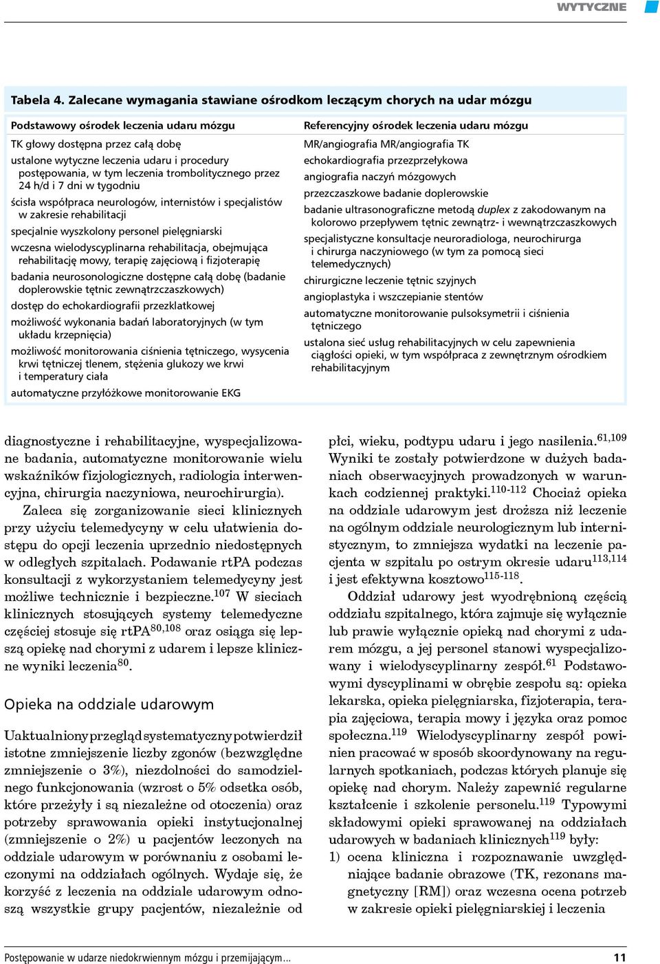 postępowania, w tym leczenia trombolitycznego przez 24 h/d i 7 dni w tygodniu ścisła współpraca neurologów, internistów i specjalistów w zakresie rehabilitacji specjalnie wyszkolony personel