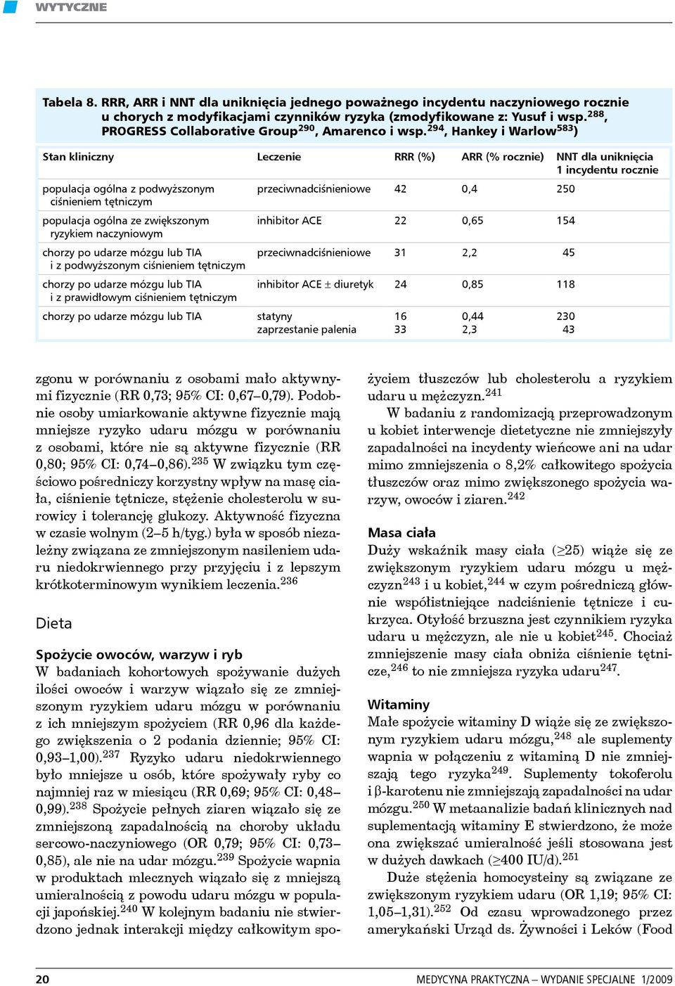 294, Hankey i Warlow 583 ) Stan kliniczny Leczenie RRR (%) ARR (% rocznie) NNT dla uniknięcia 1 incydentu rocznie populacja ogólna z podwyższonym przeciwnadciśnieniowe 42 0,4 250 ciśnieniem tętniczym