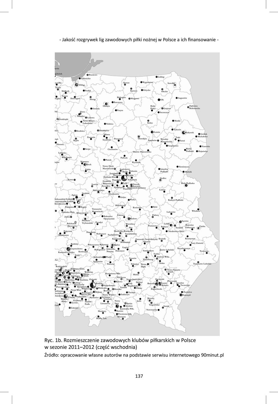 Rozmieszczenie zawodowych klubów piłkarskich w Polsce w sezonie