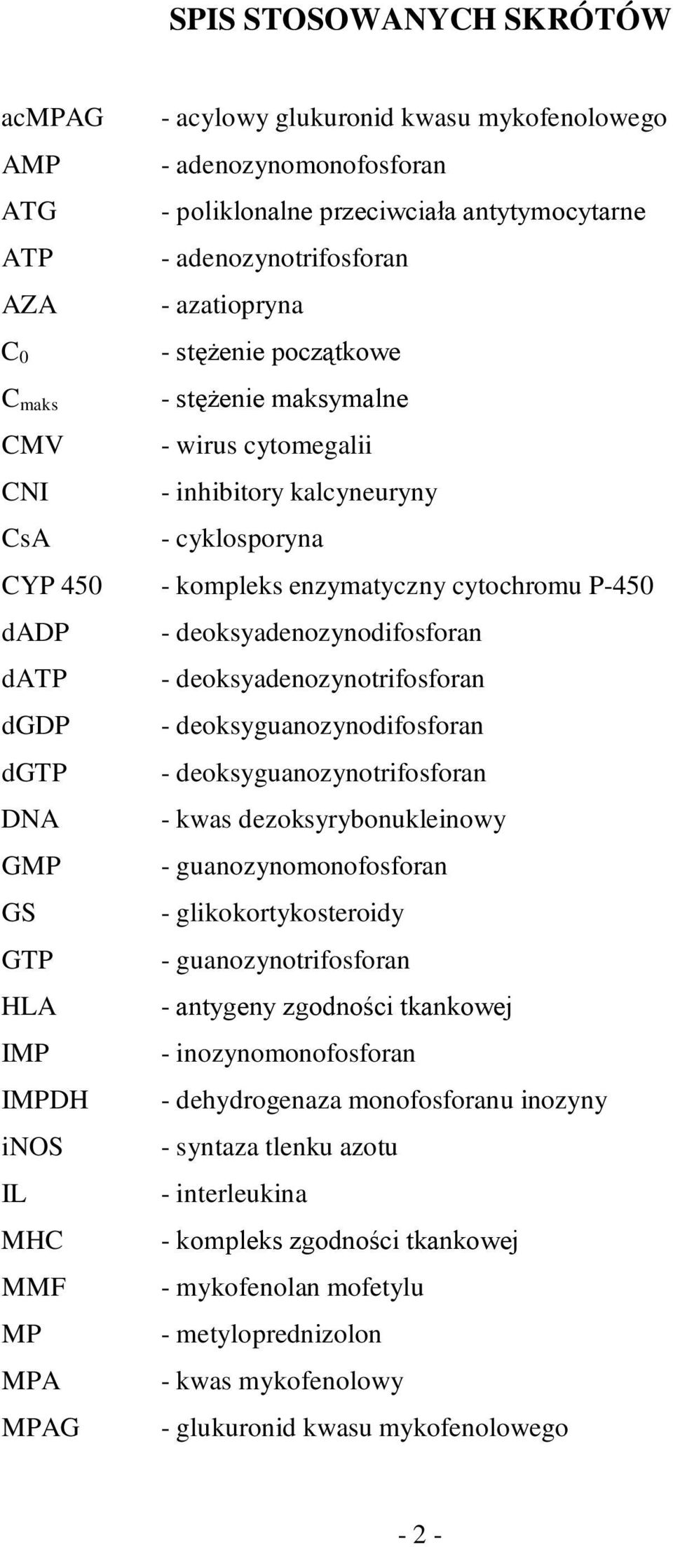 deoksyadenozynodifosforan datp - deoksyadenozynotrifosforan dgdp - deoksyguanozynodifosforan dgtp - deoksyguanozynotrifosforan DNA - kwas dezoksyrybonukleinowy GMP - guanozynomonofosforan GS -