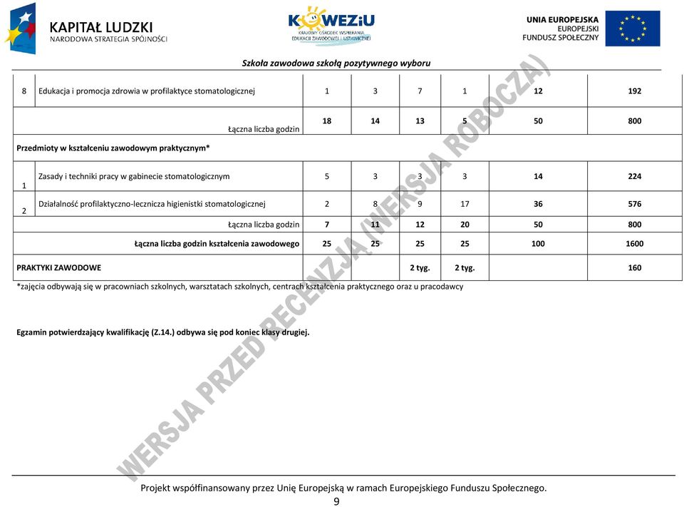 godzin kształcenia zawodowego 25 25 25 25 100 1600 RAKTYKI ZAWODOWE 2 tyg.