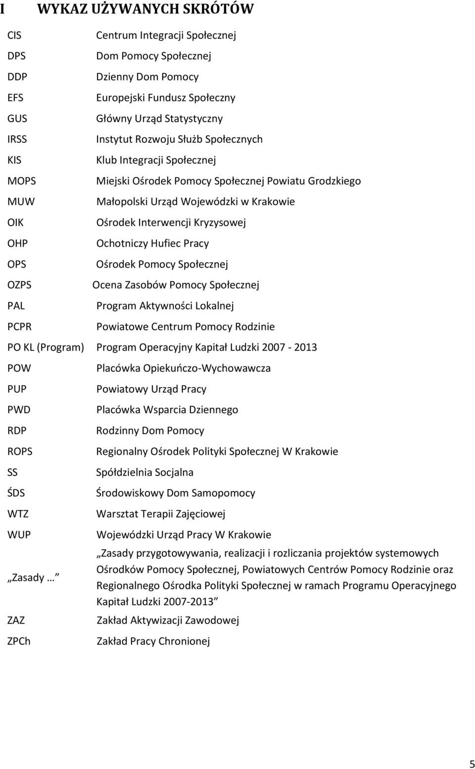 Kryzysowej Ochotniczy Hufiec Pracy Ośrodek Pomocy Społecznej Ocena Zasobów Pomocy Społecznej Program Aktywności Lokalnej Powiatowe Centrum Pomocy Rodzinie PO KL (Program) Program Operacyjny Kapitał