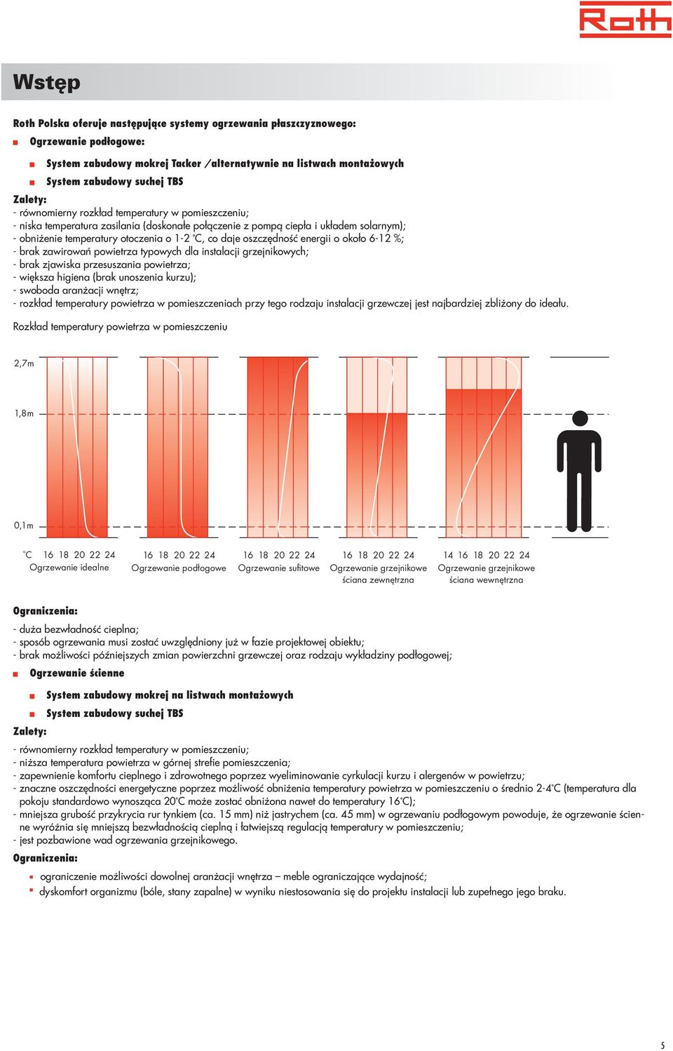 około - %; - brak zawirowań powietrza typowych dla instalacji grzejnikowych; - brak zjawiska przesuszania powietrza; - większa higiena (brak unoszenia kurzu); - swoboda aranżacji wnętrz; - rozkład