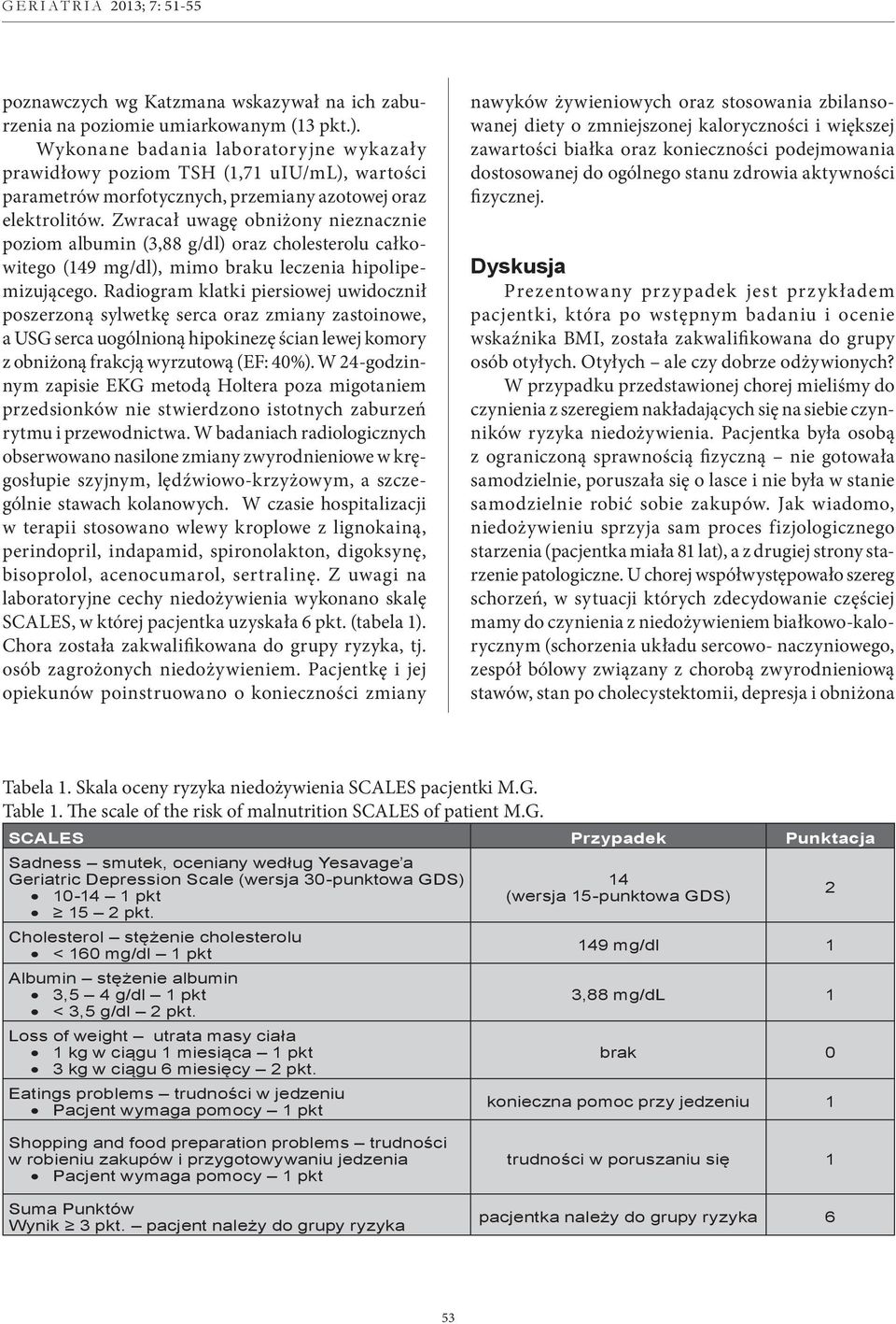 Zwracał uwagę obniżony nieznacznie poziom albumin (3,88 g/dl) oraz cholesterolu całkowitego (149 mg/dl), mimo braku leczenia hipolipemizującego.