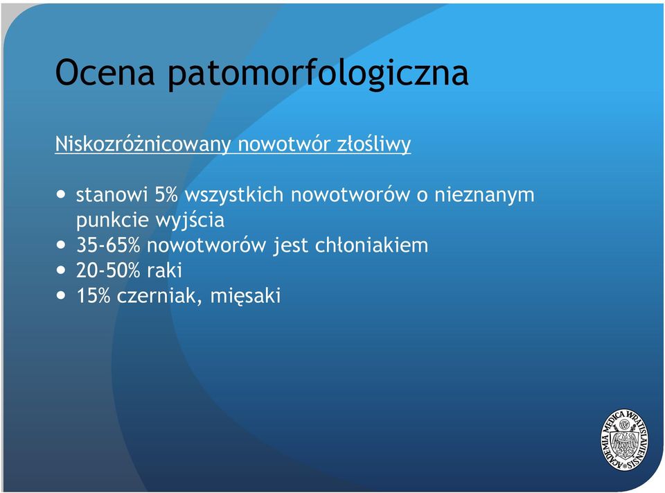 nowotworów o nieznanym punkcie wyjścia 35-65%