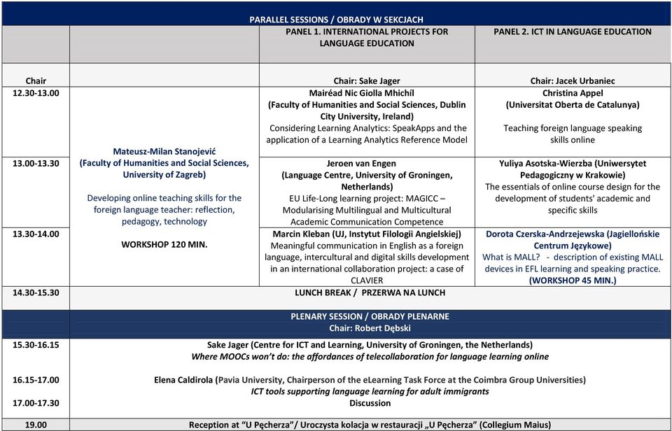 and the Teaching foreign language speaking application of a Learning Analytics Reference Model skills online Mateusz-Milan Stanojević 13.00-13.