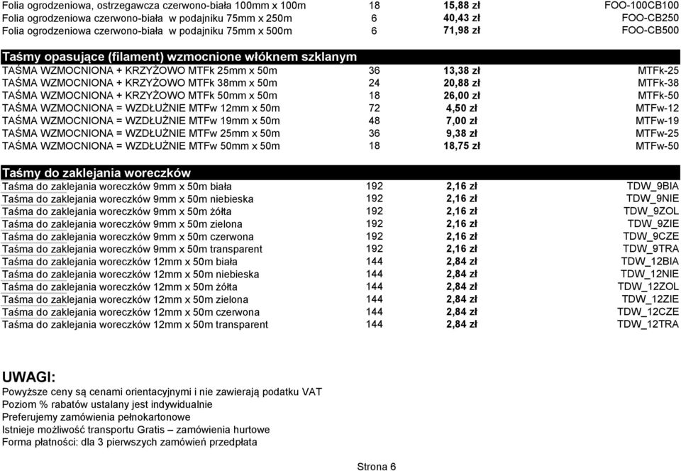 TAŚMA WZMOCNIONA + KRZYŻOWO MTFk 50mm x 50m TAŚMA WZMOCNIONA = WZDŁUŻNIE MTFw 12mm x 50m TAŚMA WZMOCNIONA = WZDŁUŻNIE MTFw 19mm x 50m TAŚMA WZMOCNIONA = WZDŁUŻNIE MTFw 25mm x 50m TAŚMA WZMOCNIONA =