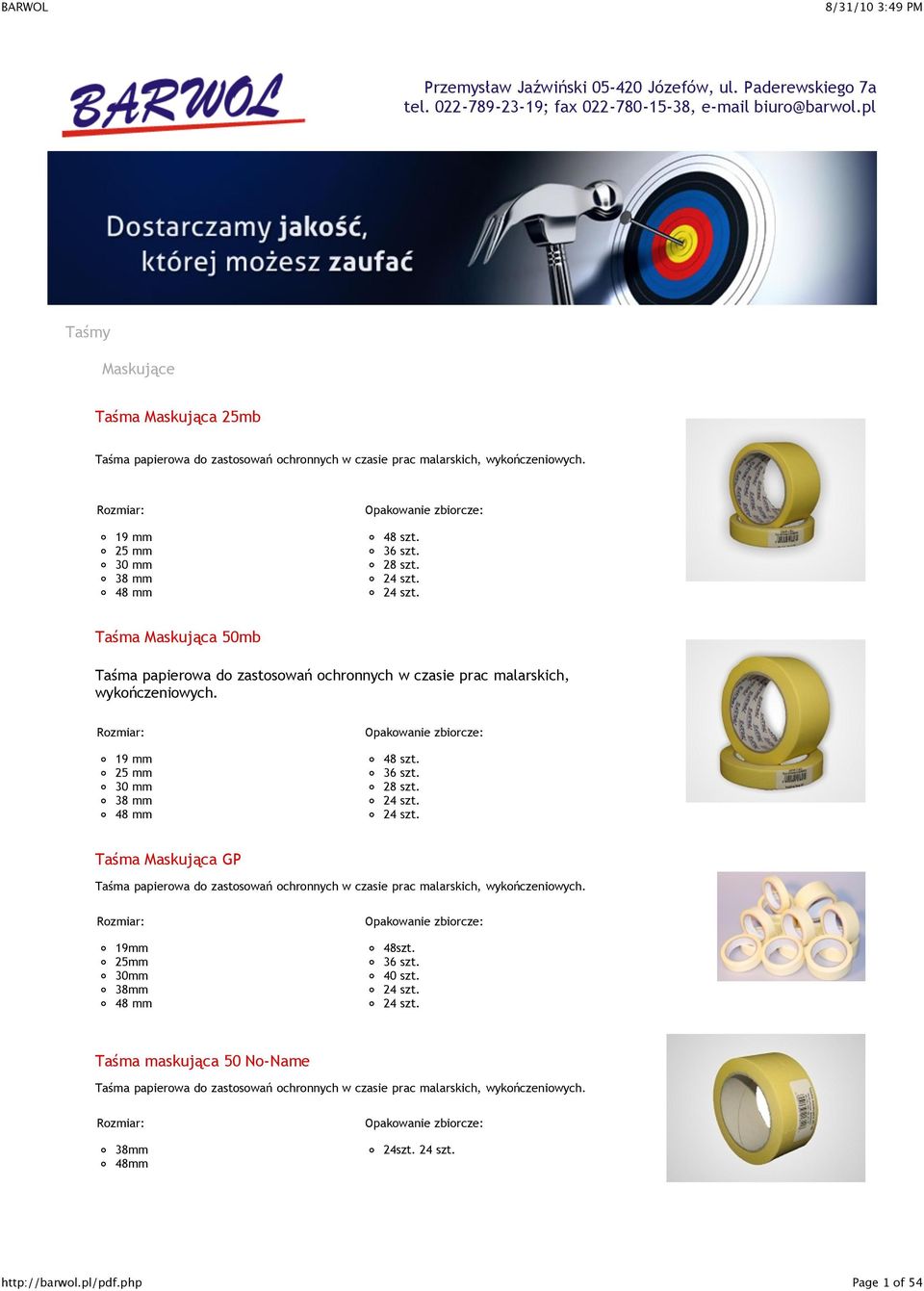 Taśma Maskująca 50mb Taśma papierowa do zastosowań ochronnych w czasie prac malarskich, wykończeniowych. 19 mm 25 mm 30 mm 38 mm 48 mm 48 szt. 3 28 szt.