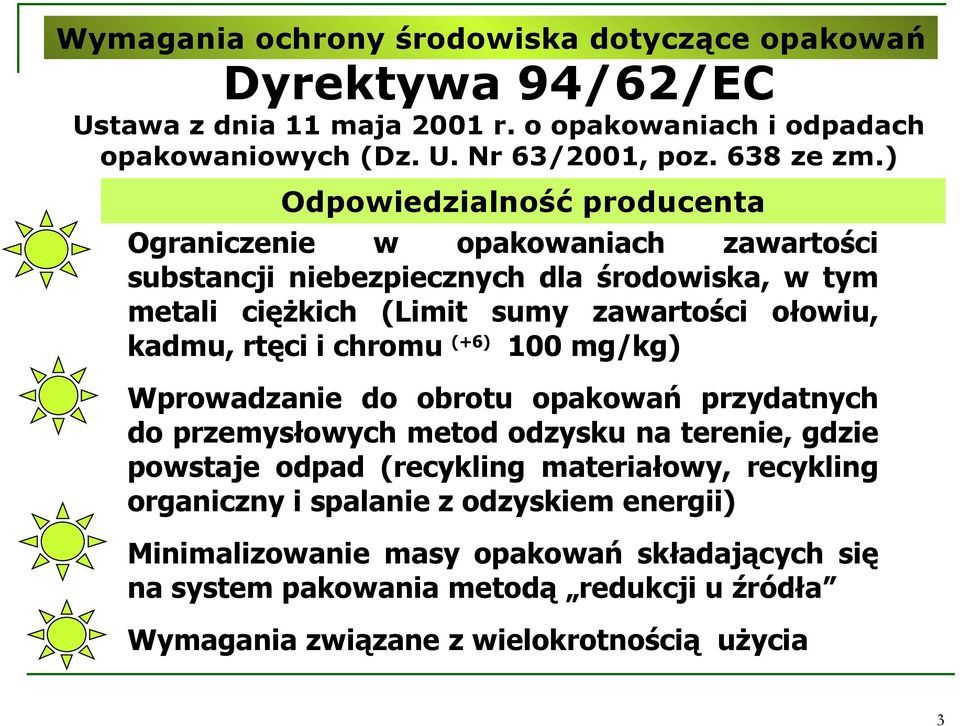 rtęci i chromu (+6) 100 mg/kg) Wprowadzanie do obrotu opakowań przydatnych do przemysłowych metod odzysku na terenie, gdzie powstaje odpad (recykling materiałowy, recykling