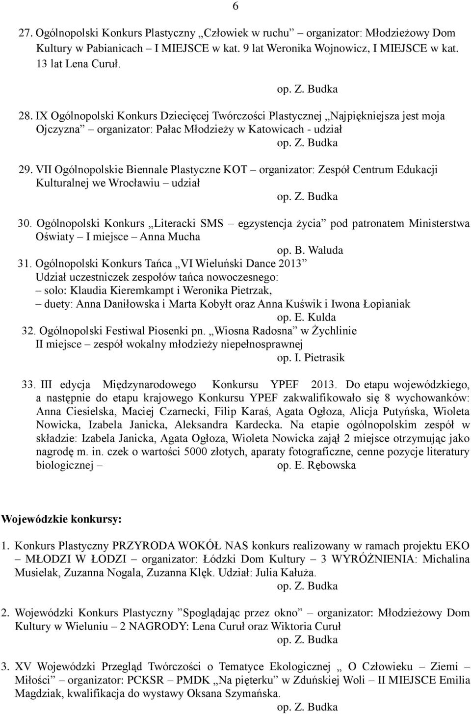 VII Ogólnopolskie Biennale Plastyczne KOT organizator: Zespół Centrum Edukacji Kulturalnej we Wrocławiu udział 30.