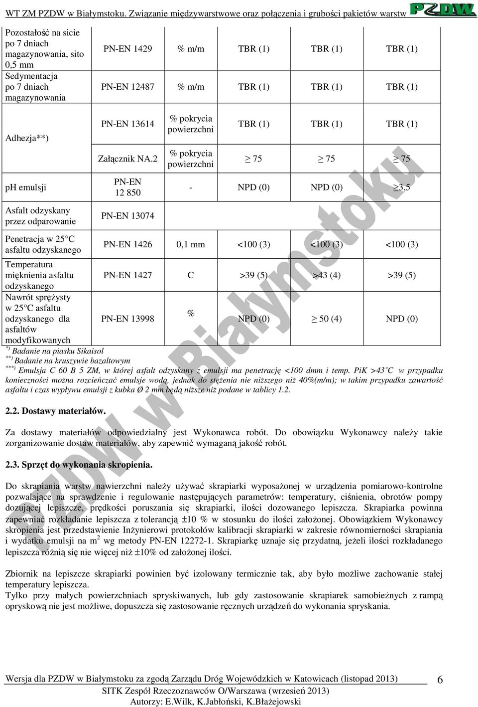 2 PN-EN 12 850 PN-EN 13074 % pokrycia powierzchni % pokrycia powierzchni TBR (1) TBR (1) TBR (1) 75 75 75 - NPD (0) NPD (0) 3,5 PN-EN 1426 0,1 mm <100 (3) <100 (3) <100 (3) Temperatura mięknienia