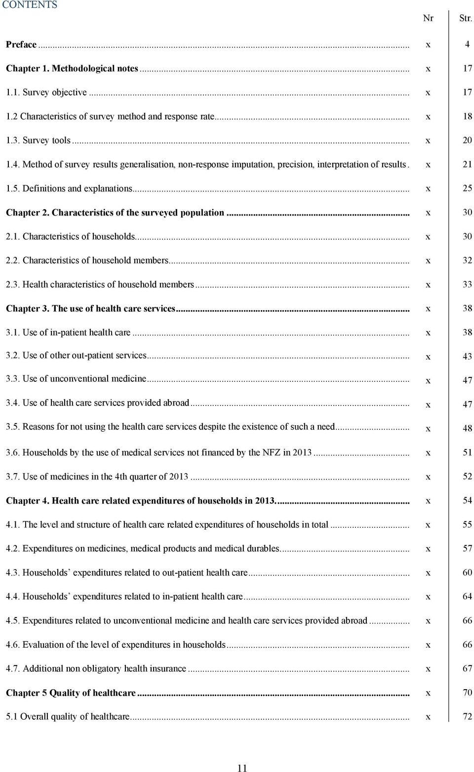 .. x 32 2.3. Health characteristics of household members... x 33 Chapter 3. The use of health care services... x 38 3.1. Use of in-patient health care... x 38 3.2. Use of other out-patient services.