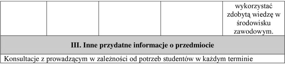 Inne przydatne informacje o przedmiocie