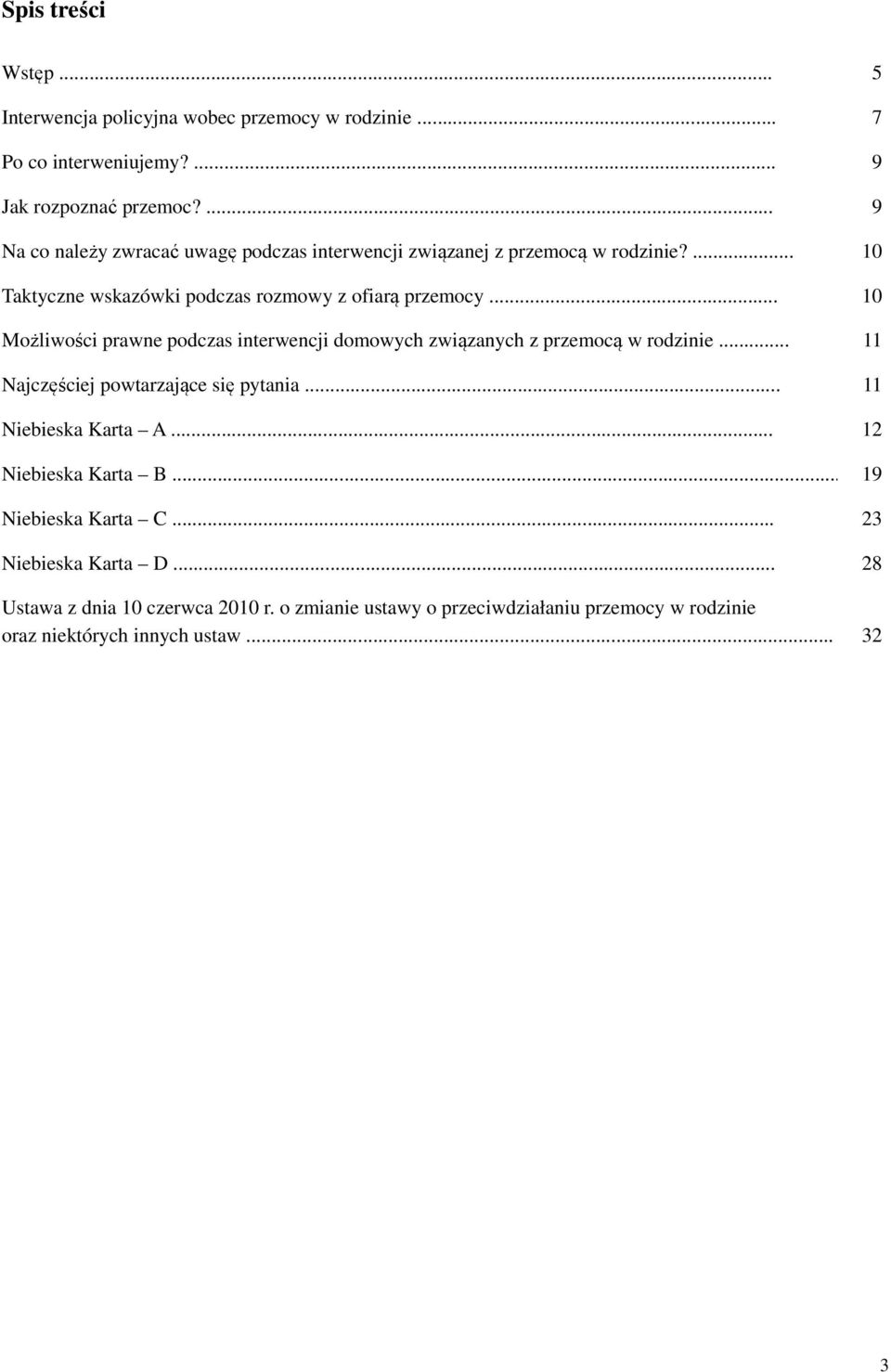 .. 10 Możliwości prawne podczas interwencji domowych związanych z przemocą w rodzinie... 11 Najczęściej powtarzające się pytania... 11 Niebieska Karta A.