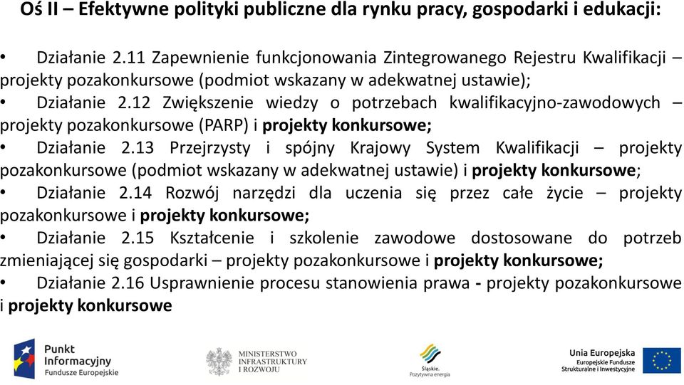 12 Zwiększenie wiedzy o potrzebach kwalifikacyjno-zawodowych projekty pozakonkursowe (PARP) i projekty konkursowe; Działanie 2.