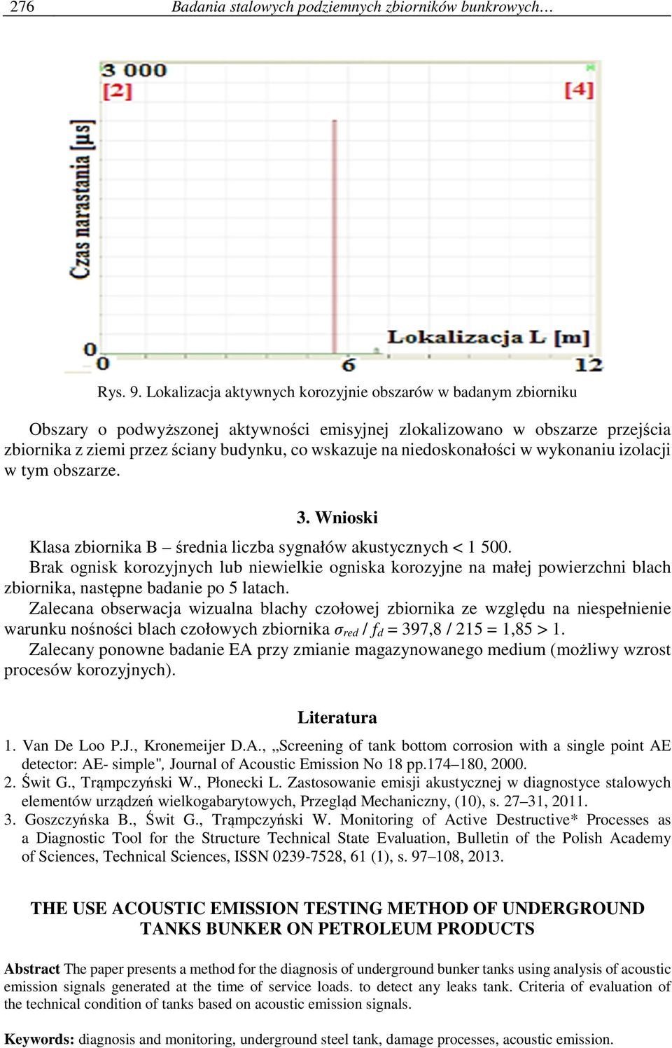 niedoskonałości w wykonaniu izolacji w tym obszarze. 3. Wnioski Klasa zbiornika B średnia liczba sygnałów akustycznych < 1 500.