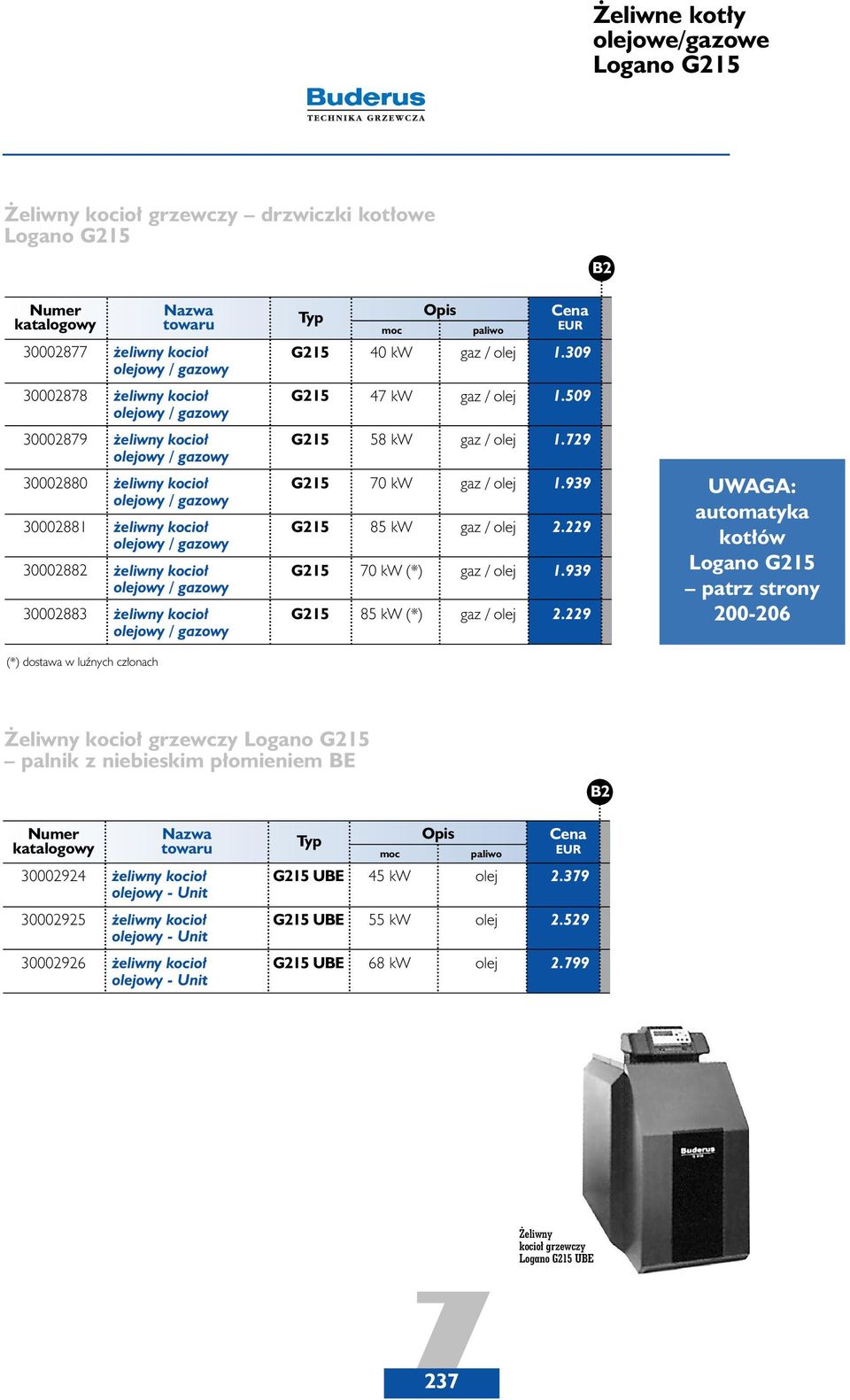 729 30002880 30002881 30002882 30002883 olejowy / gazowy olejowy / gazowy olejowy / gazowy olejowy / gazowy G215 G215 G215 G215 70 kw 85 kw 70 kw (*) 85 kw (*) gaz / olej gaz / olej gaz / olej gaz /