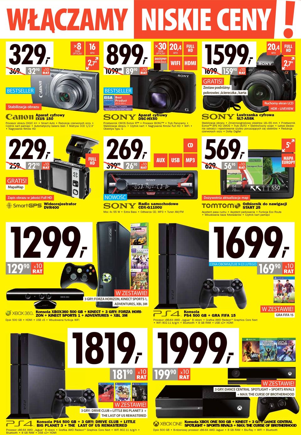3 Nagrywanie fi lmów HD 229, 22 90 HD GIS MapaMap 32 90 Stabilizacja obrazu BESTSELLER 89 90 ZOOM OPTYCZNY DOSTĘPNY W KOLORACH 20,4 WIFI FULL HD Aparat cyfrowy DSC-HX50 Przetwornik CMOS Exmor R