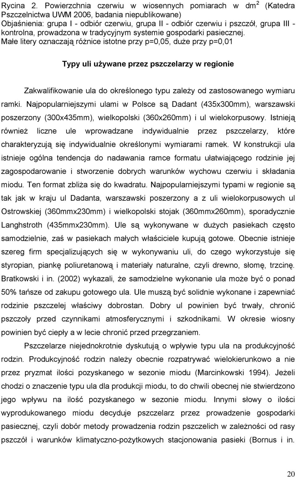 kontrolna, prowadzona w tradycyjnym systemie gospodarki pasiecznej.