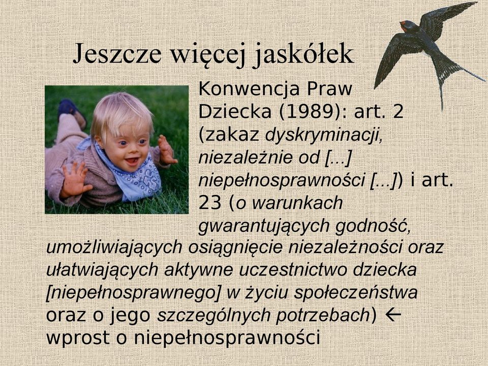 23 (o warunkach gwarantujących godność, umożliwiających osiągnięcie niezależności oraz