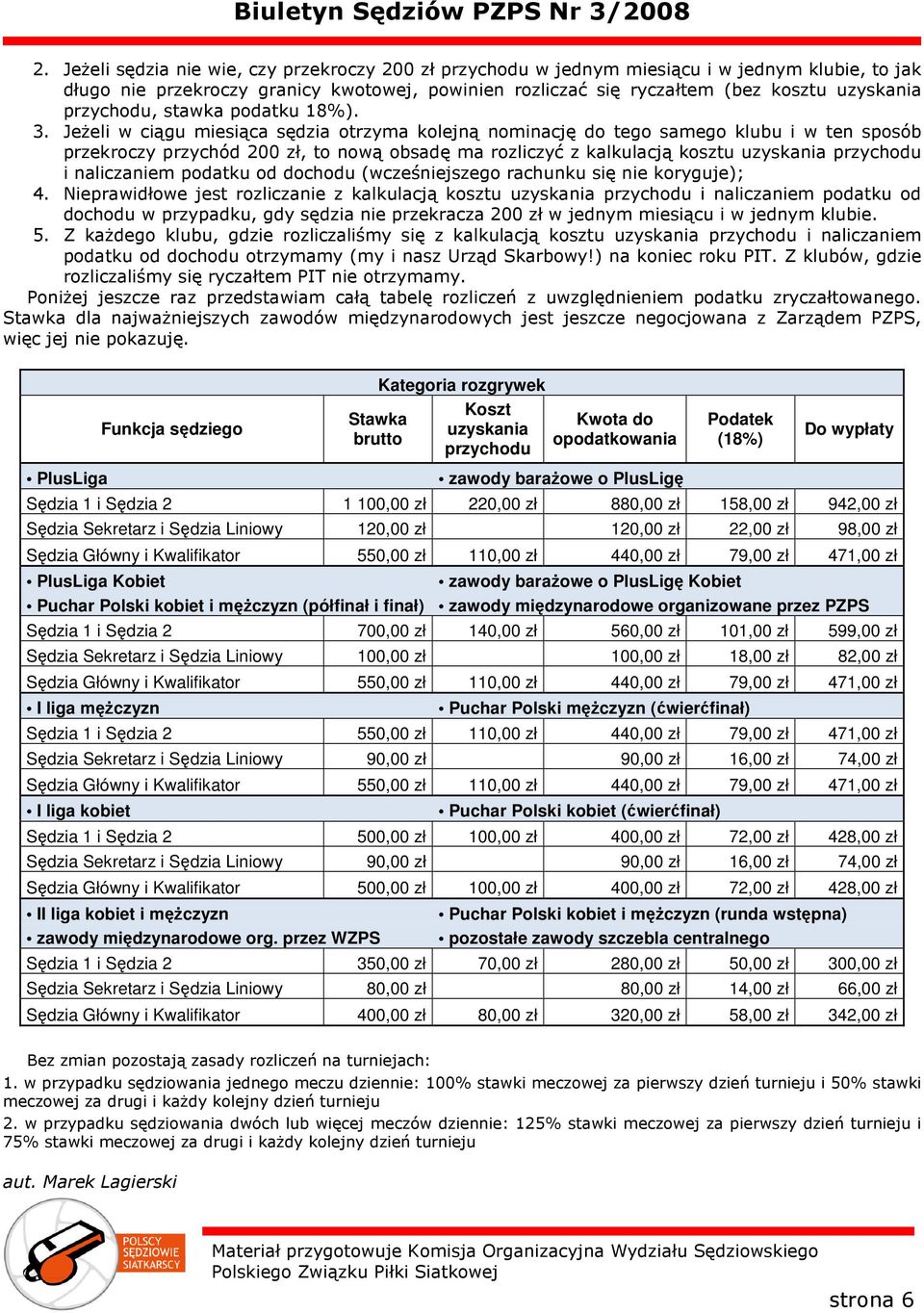 JeŜeli w ciągu miesiąca sędzia otrzyma kolejną nominację do tego samego klubu i w ten sposób przekroczy przychód 200 zł, to nową obsadę ma rozliczyć z kalkulacją kosztu uzyskania przychodu i