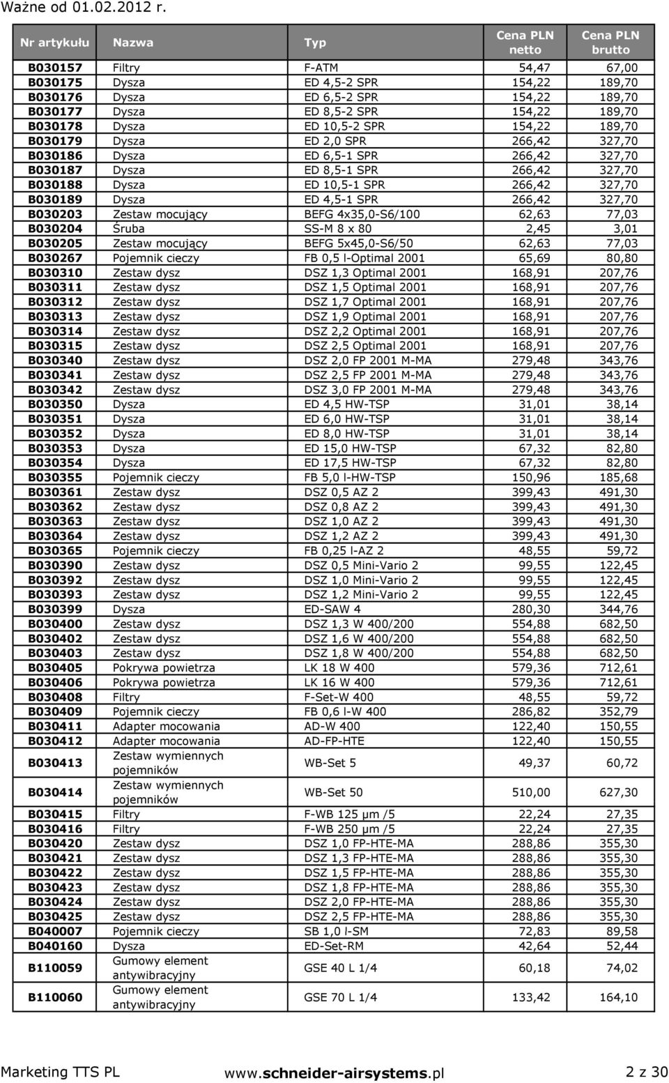 327,70 B030203 Zestaw mocujący BEFG 4x35,0-S6/100 62,63 77,03 B030204 Śruba SS-M 8 x 80 2,45 3,01 B030205 Zestaw mocujący BEFG 5x45,0-S6/50 62,63 77,03 B030267 Pojemnik cieczy FB 0,5 l-optimal 2001