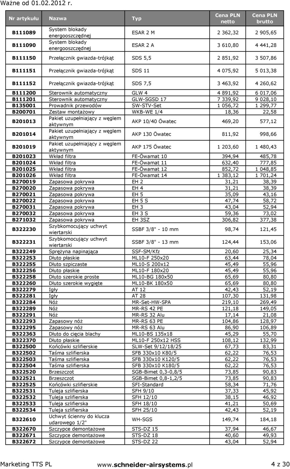 automatyczny GLW-SGSD 17 7 339,92 9 028,10 B135001 Prowadnik przewodów SW-STV-Set 1 056,72 1 299,77 B200701 Zestaw montażowy WKB-WE 1/4 18,36 22,58 B201013 Pakiet uzupełniający z węglem aktywnym AKP