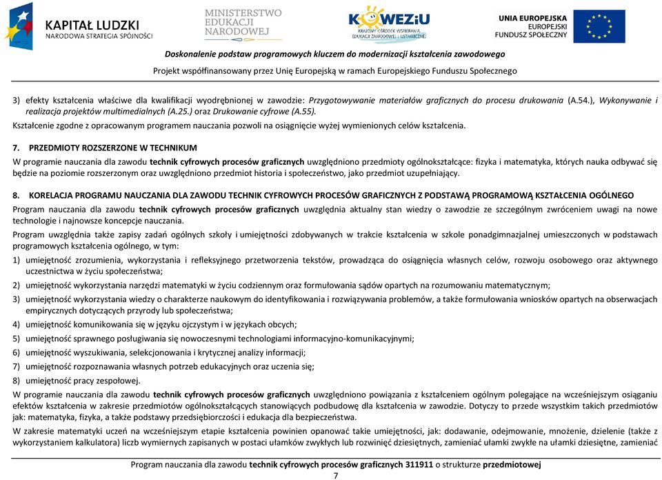 Kształcenie zgodne z opracowanym programem nauczania pozwoli na osiągnięcie wyżej wymienionych celów kształcenia. 7.