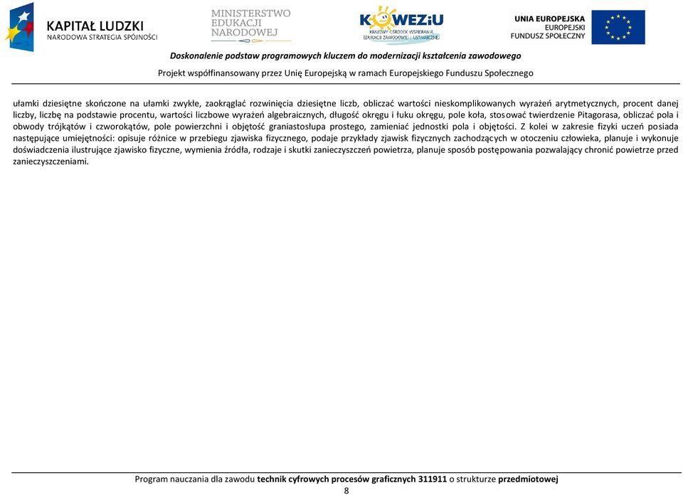 itagorasa, obliczać pola i obwody trójkątów i czworokątów, pole powierzchni i objętość graniastosłupa prostego, zamieniać jednostki pola i objętości.