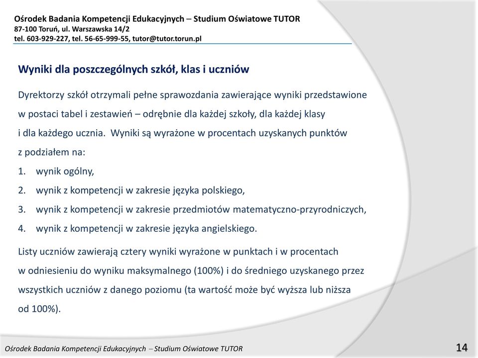 wynik z kompetencji w zakresie przedmiotów matematyczno-przyrodniczych, 4. wynik z kompetencji w zakresie języka angielskiego.