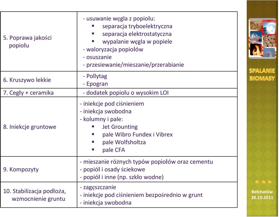Stabilizacja podłoża, wzmocnienie gruntu iniekcje pod ciśnieniem iniekcja swobodna kolumny i pale: Jet Grounting pale Wibro Fundex i Vibrex pale Wolfsholtza pale CFA