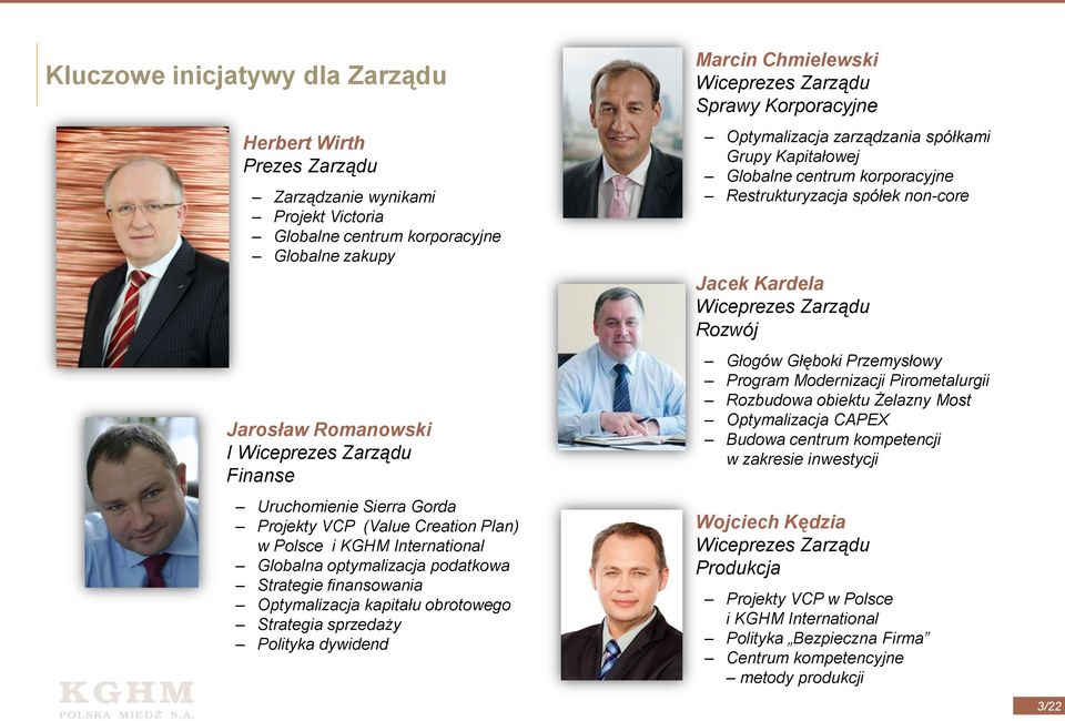 sprzedaży Polityka dywidend Marcin Chmielewski Wiceprezes Zarządu Sprawy Korporacyjne Optymalizacja zarządzania spółkami Grupy Kapitałowej Globalne centrum korporacyjne Restrukturyzacja spółek
