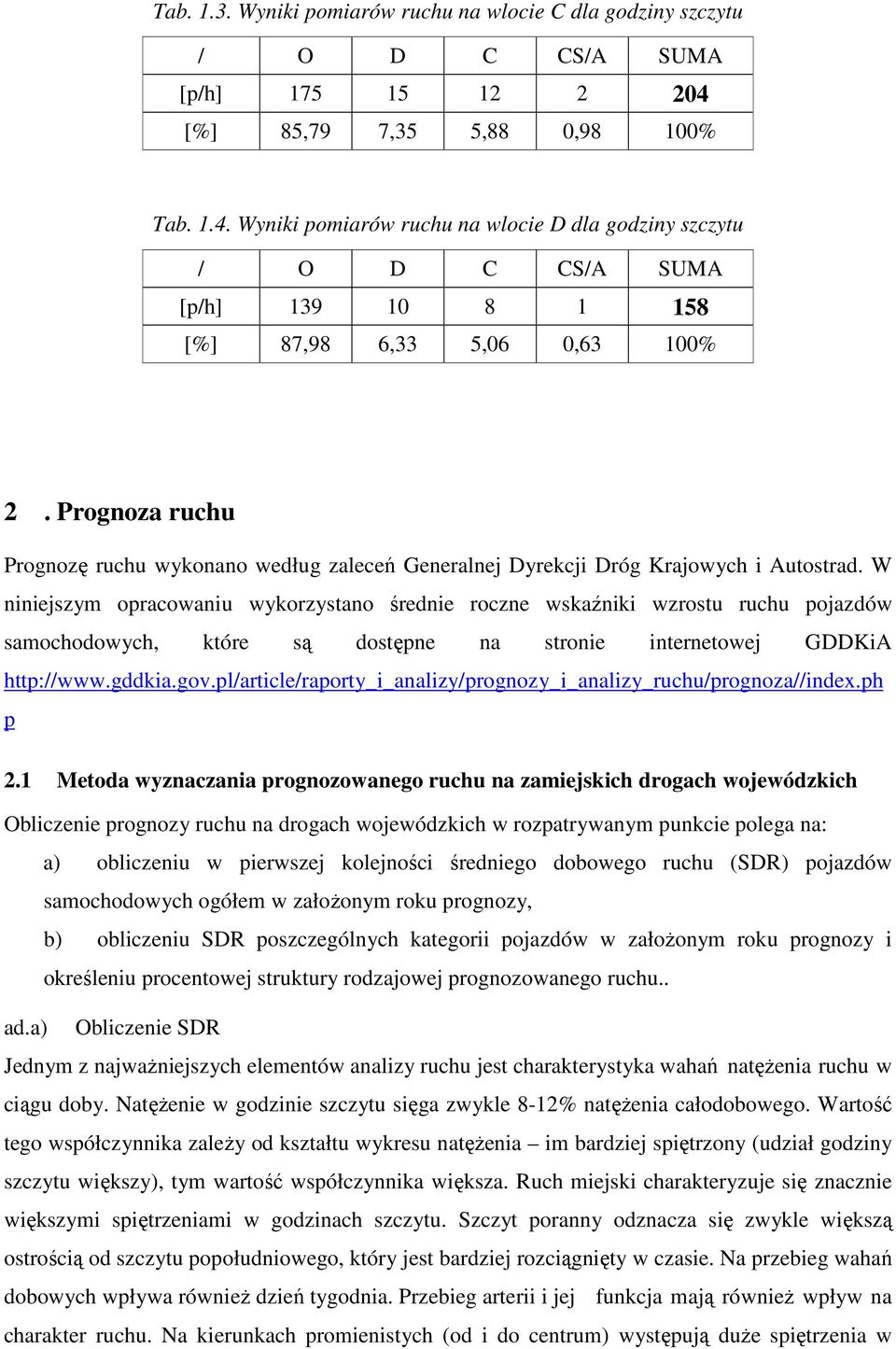 Prognoza ruchu Prognozę ruchu wykonano według zaleceń Generalnej Dyrekcji Dróg Krajowych i Autostrad.