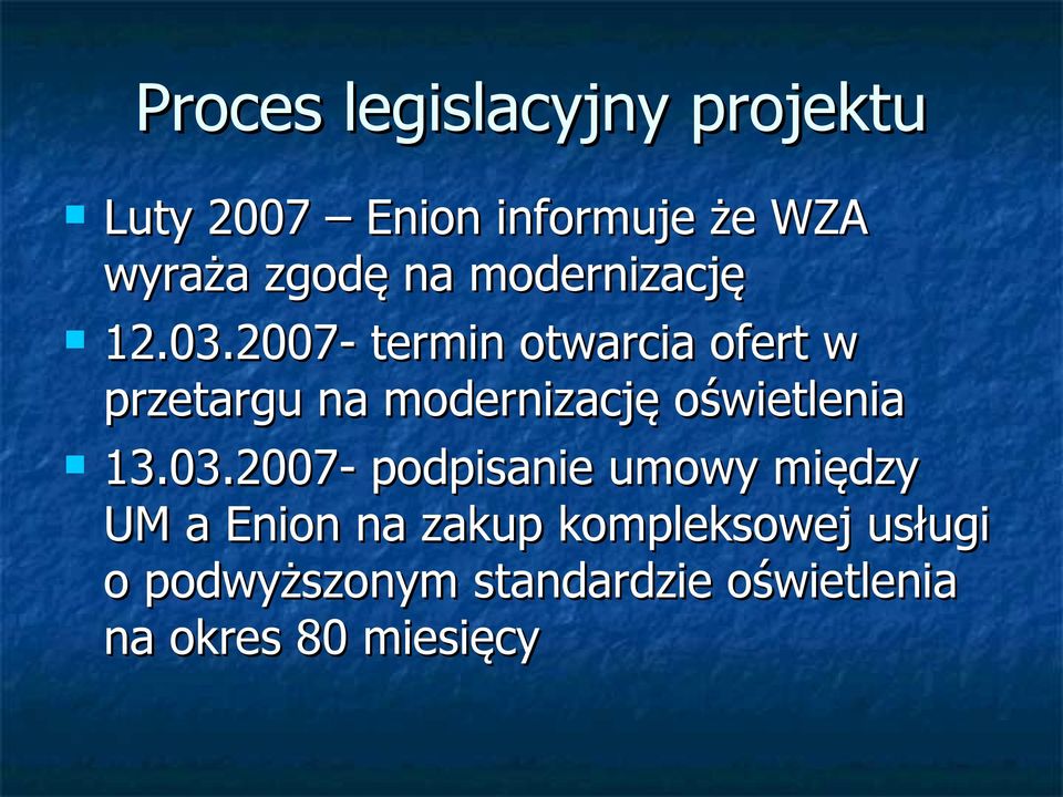 2007- termin otwarcia ofert w przetargu na modernizację oświetlenia 13.03.