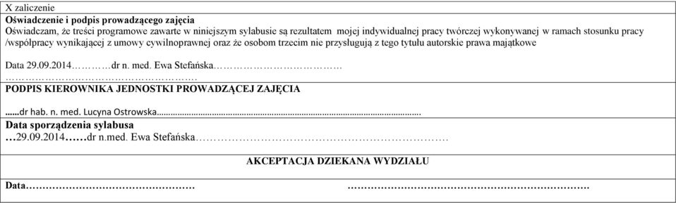 trzecim nie przysługują z tego tytułu autorskie prawa majątkowe Data 29.09.2014 dr n. med. Ewa Stefańska.