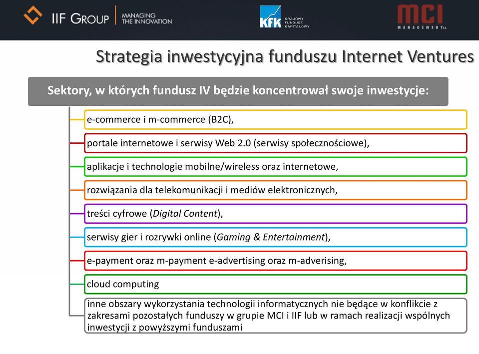 0 (serwisy społecznościowe), aplikacje i technologie mobilne/wireless oraz internetowe, rozwiązania dla telekomunikacji i mediów elektronicznych, treści cyfrowe (Digital