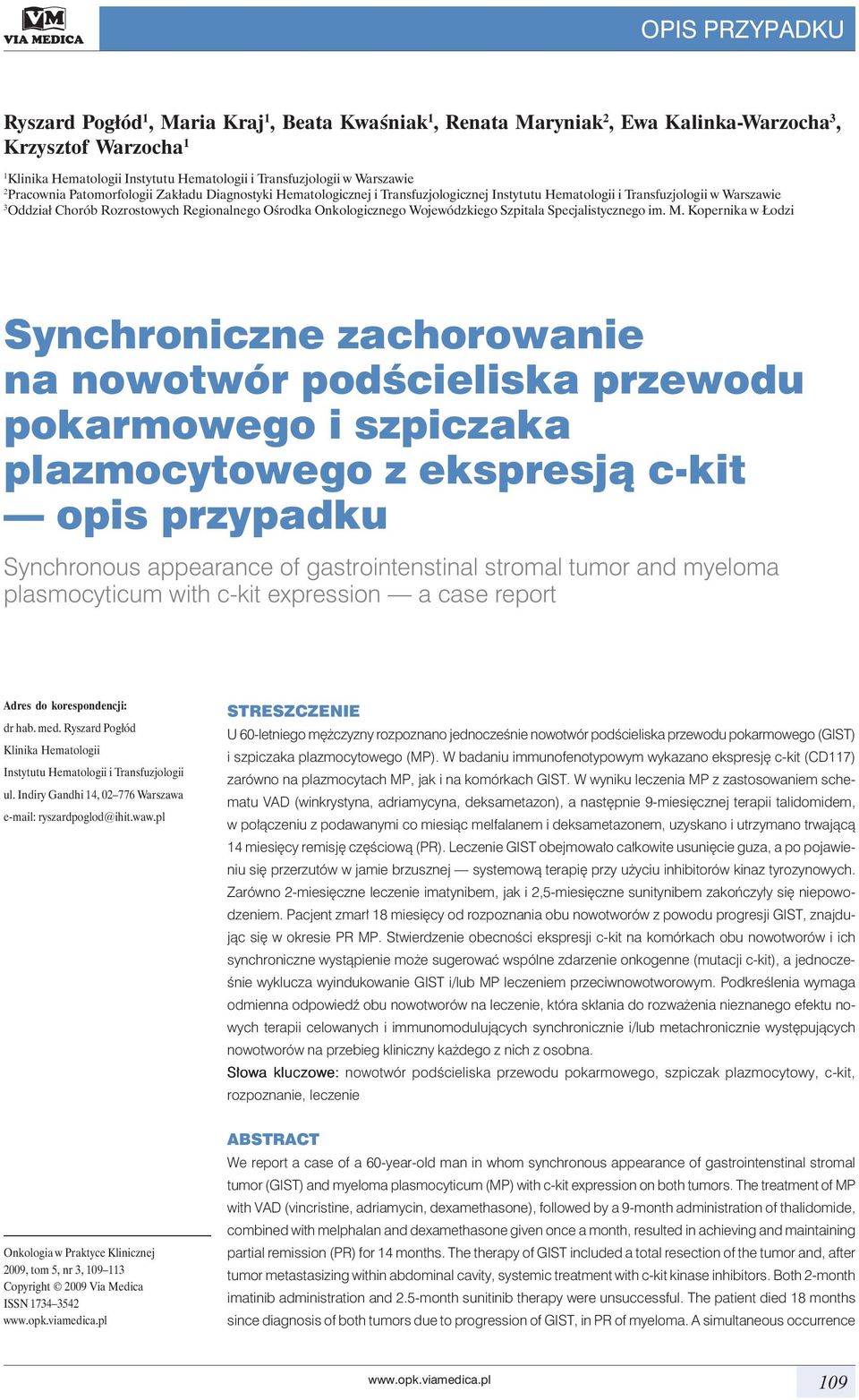 Onkologicznego Wojewódzkiego Szpitala Specjalistycznego im. M.