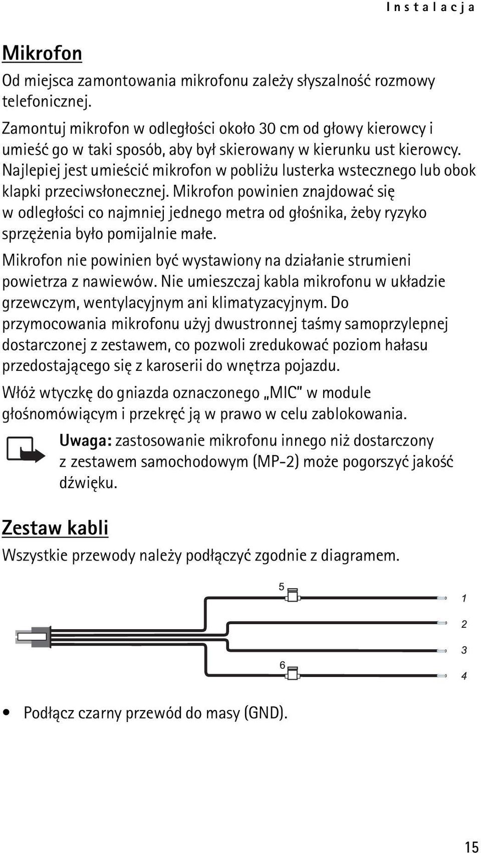 Najlepiej jest umie ciæ mikrofon w pobli u lusterka wstecznego lub obok klapki przeciws³onecznej.