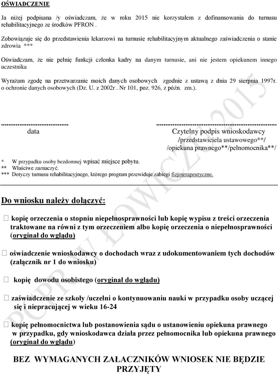 jestem opiekunem innego uczestnika Wyrażam zgodę na przetwarzanie moich danych osobowych zgodnie z ustawą z dnia 29 sierpnia 1997r. o ochronie danych osobowych (Dz. U. z 2002r. Nr 101, poz.