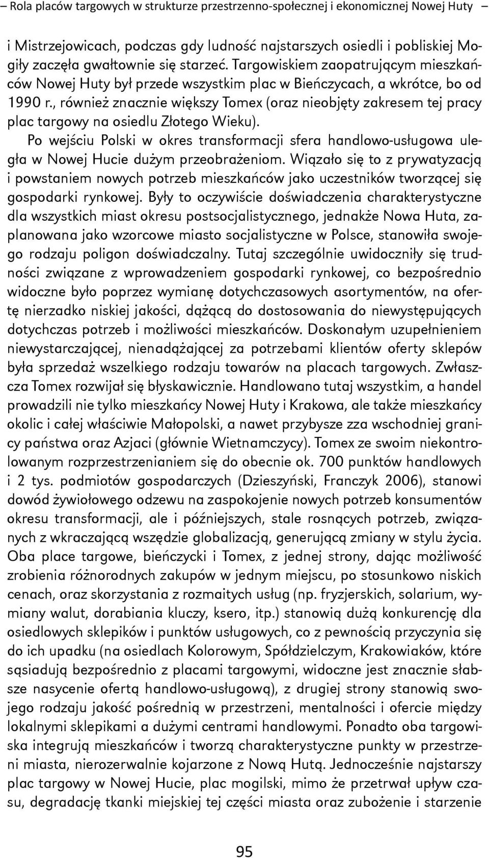 , również znacznie większy (oraz nieobjęty zakresem tej pracy plac targowy na osiedlu Złotego Wieku).