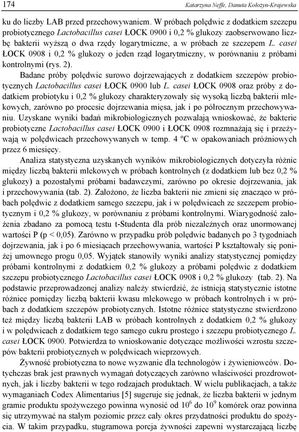 casei ŁOCK 0908 i 0,2 % glukozy o jeden rząd logarytmiczny, w porównaniu z próbami kontrolnymi (rys. 2).