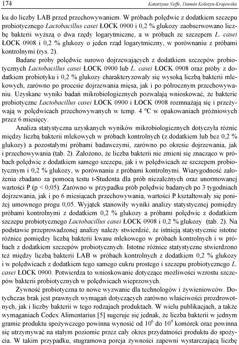 casei ŁOCK 0908 i 0,2 % glukozy o jeden rząd logarytmiczny, w porównaniu z próbami kontrolnymi (rys. 2).