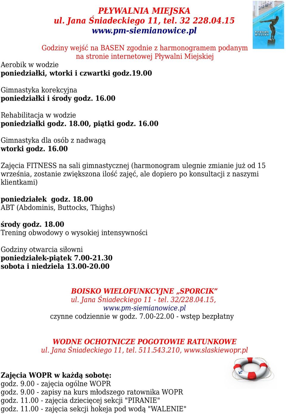 00 Gimnastyka korekcyjna poniedziałki i środy godz. 16.