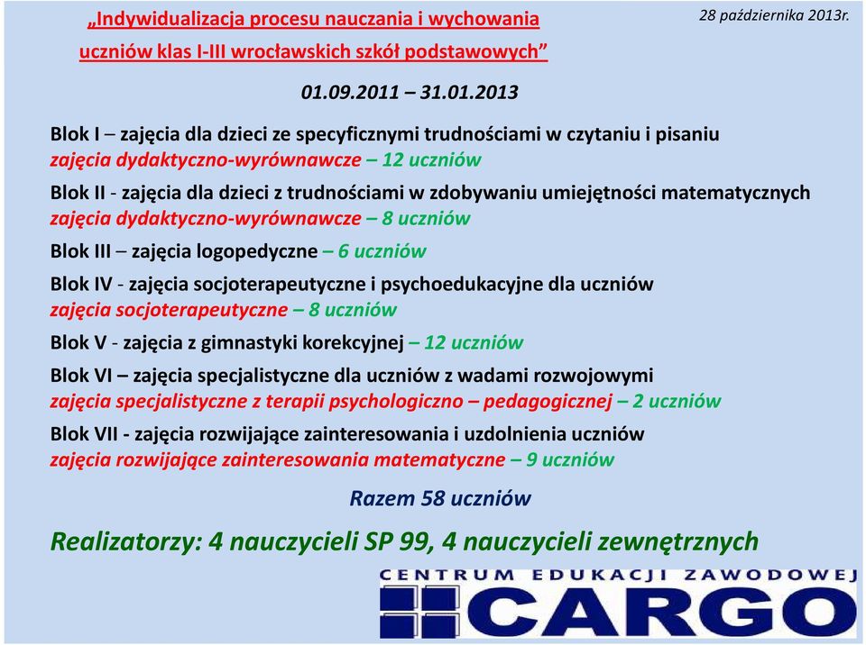 Indywidualizacja procesu nauczania i wychowania uczniów klas IIII wrocławskich szkół